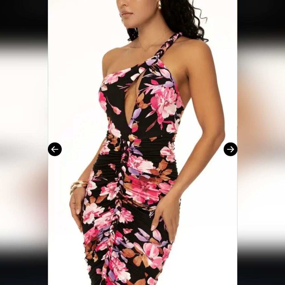 JLUXLABEL Jess Floral Ruched Braided One-Shoulder Midi Dress SzXS  NWT - Picture 4 of 16